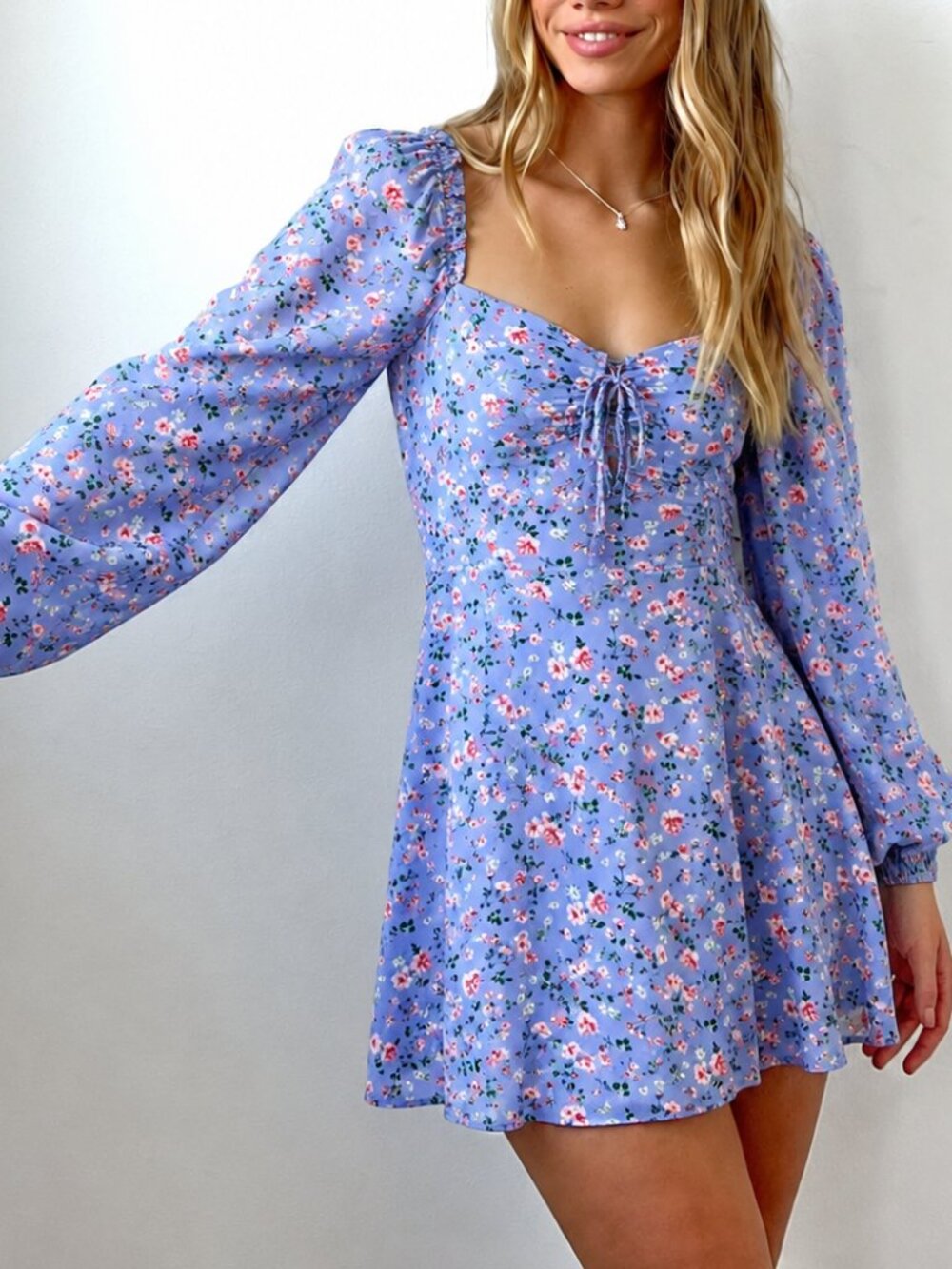Abercrombie Smocked Floral Puff Sleeve Mini Dress Blue PXS